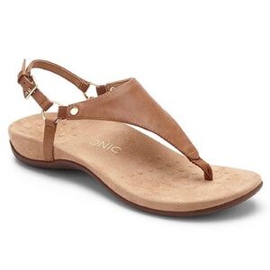 Vionic Karri Toe Post Leather Flat Sandals, Women's Size 6.5